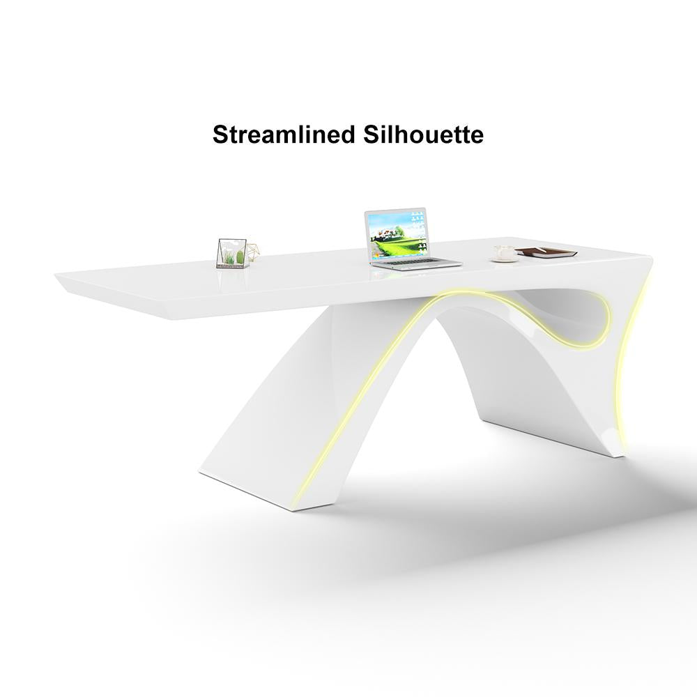 71" Modern White Computer Desk Rectangular Executive Desk with Abstract Base