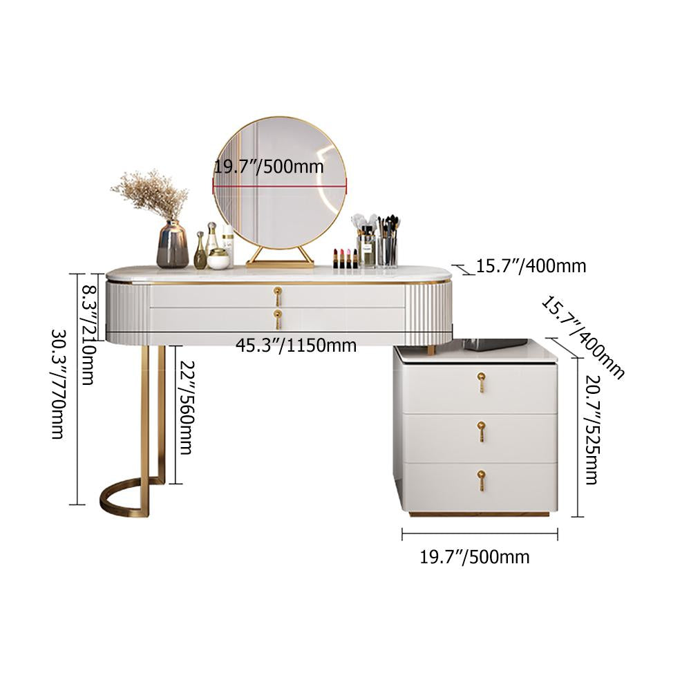 Modern 5-Drawer White Makeup Vanity Table Mirror & Side Cabinet Included