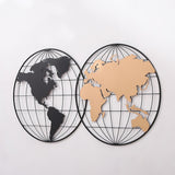 Modern Geometry Metal Round Frame Black & Rose Gold World Map Wall Decor