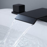 Moda Matte Black Waterfall Widespread Bathroom Sink Faucet Square Double Handle
