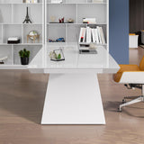 71" Modern White Computer Desk Rectangular Executive Desk with Abstract Base