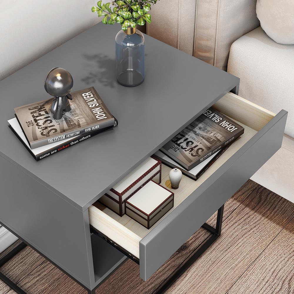 Blue Bedroom Nightstand with Drawer Bedside Table Metal Base
