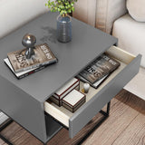 Blue Bedroom Nightstand with Drawer Bedside Table Metal Base
