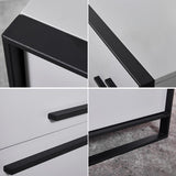Modern Minimalist Black & White Square Nightstand with 2 Drawers