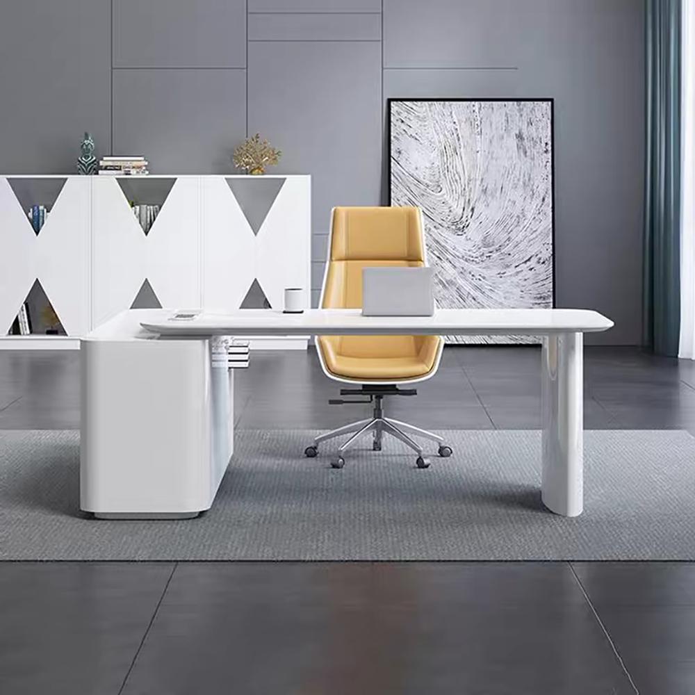 White L-Shape Executive Desk Large Home Office Desk Storage Drawers & Cabinet Right Hand
