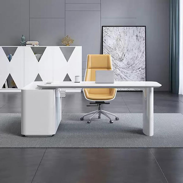 70.9 Modern White L-Shape Executive Desk Drawers & Cabinet Large Office Desk Left Hand