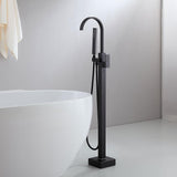 Freestanding Matte Black Bathtub Filler Faucet and Handheld Shower with High-Arc Spout