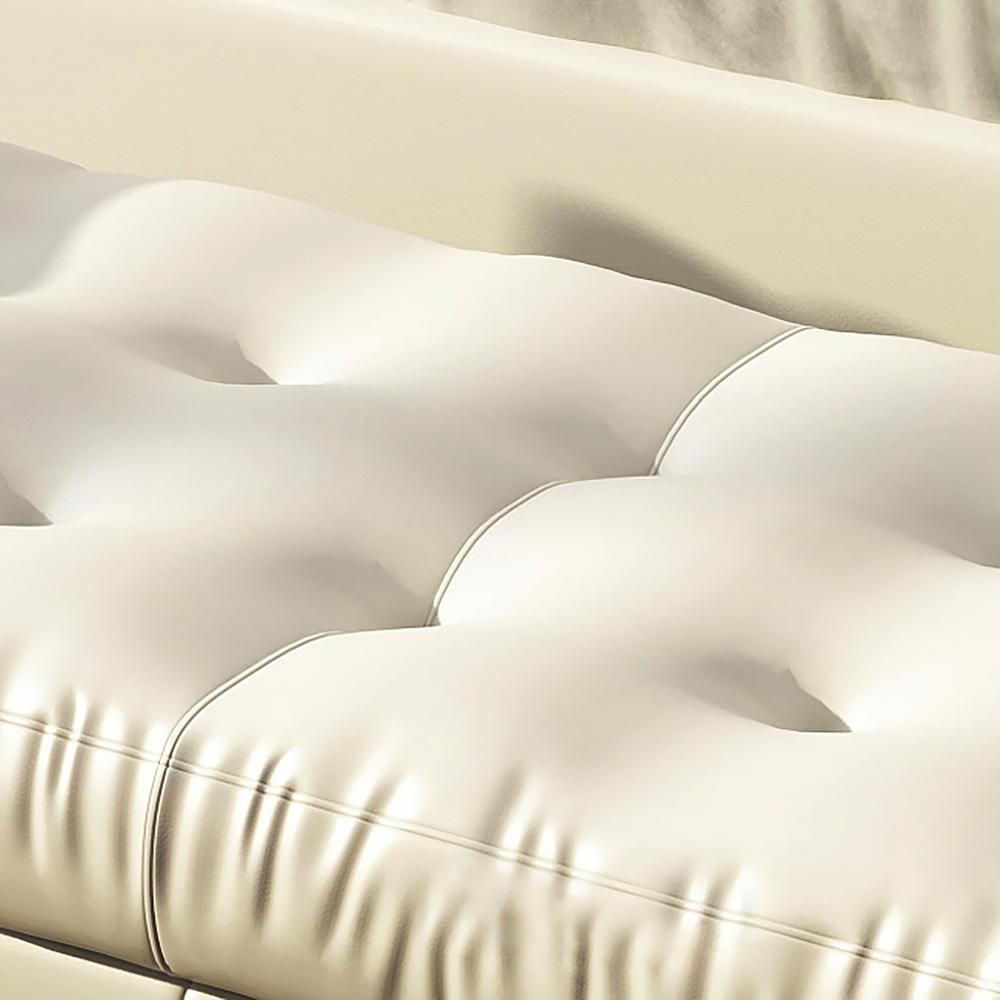 47.2" White Faux Leather Upholstery Tufted Bench Ottoman Gold Leg Entryway Bedroom