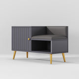 White Contemporary Upholstered Shoe Rack Bench with Storage Cabinet and Shelf Entryway