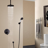 Retro 1-Handle Ceiling Mounted Round Rain Shower Head & Hand Shower Set Antique Black
