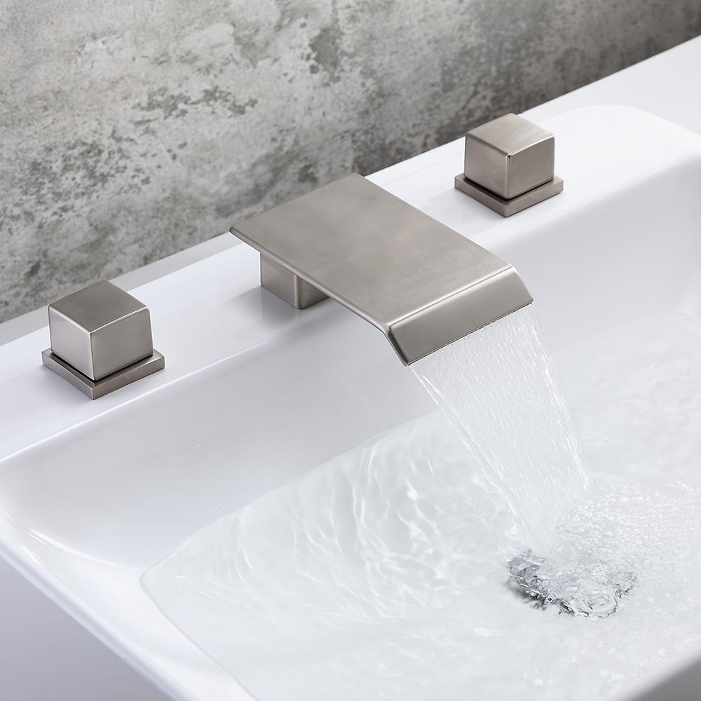 Moda Matte Black Waterfall Widespread Bathroom Sink Faucet Square Double Handle