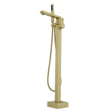 Dree Brushed Gold Freestanding Tub Filler Floor Mount Bathtub Faucet with Hand Shower