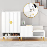 White Contemporary Upholstered Shoe Rack Bench with Storage Cabinet and Shelf Entryway