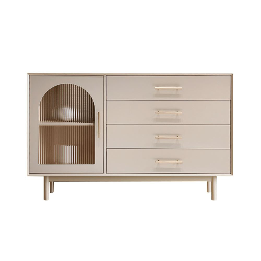 55" Beige Sideboard Buffet with Drawers & Glass Door Storage Cabinet