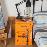 Industrial Loft Red Nightstand Retro Bedside Storage Cabinet with Door & Drawer