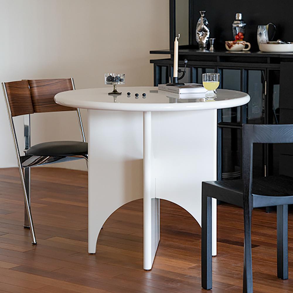 39" White Round Dining Table for 4 Seaters with Cross Base