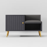 White Contemporary Upholstered Shoe Rack Bench with Storage Cabinet and Shelf Entryway