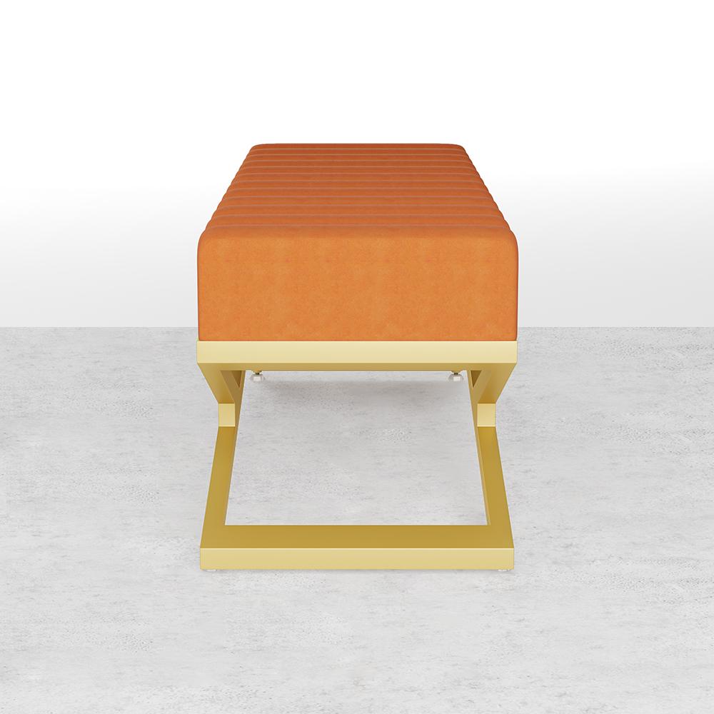 Modern Entryway Bench Gray Velvet Upholstered Ottoman Bench in Gold
