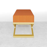 Modern Entryway Bench Gray Velvet Upholstered Ottoman Bench in Gold