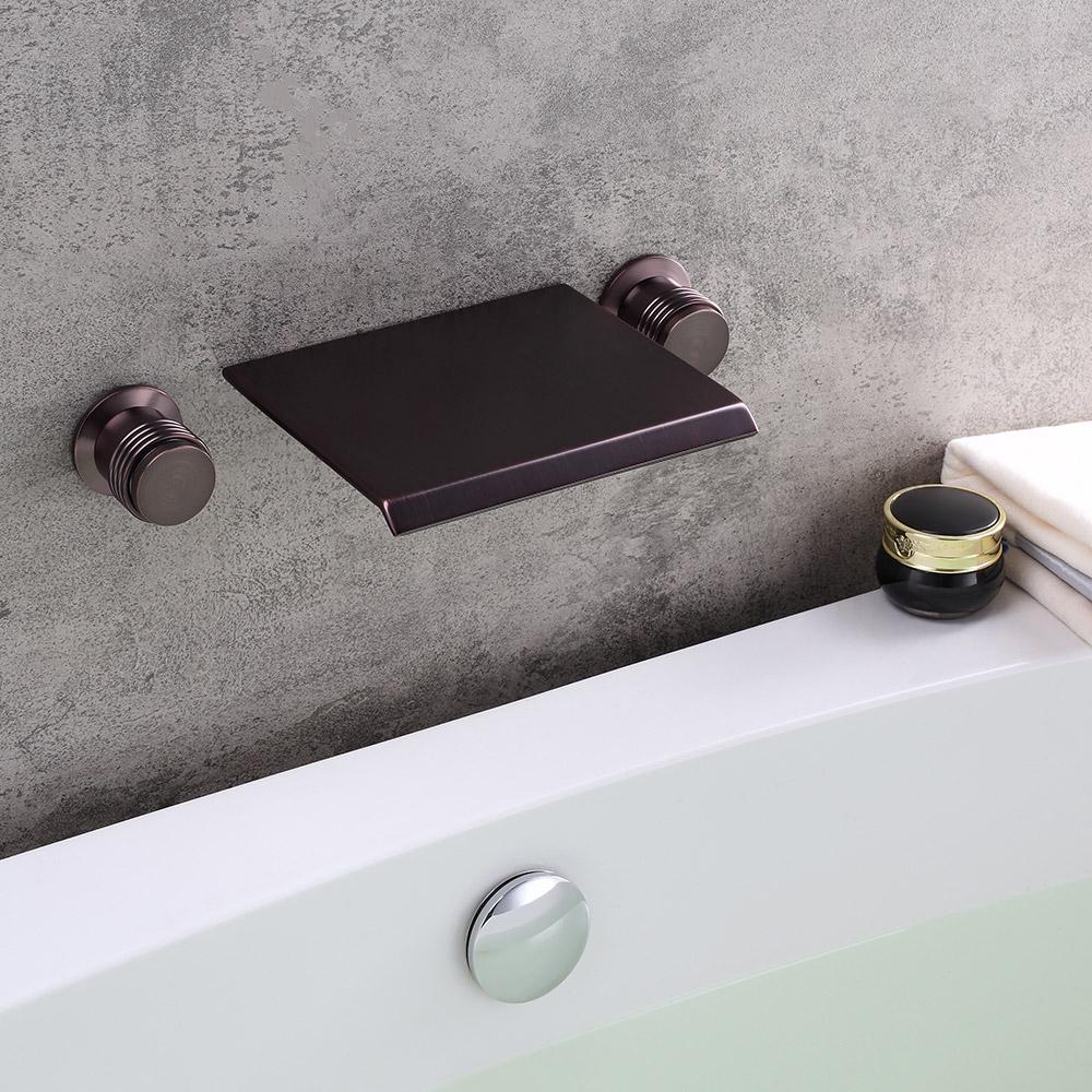 Moda Solid Brass Wall Mounted Waterfall Bathroom Sink Faucet Double Knob Handle in Oil Rubbed Bronze