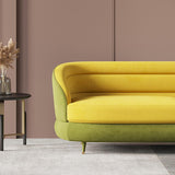 93" Modern Yellow & Green Velvet Upholstered Sofa for 3 Seaters with Gold Legs