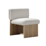 White & Natural Modern Wood Accent Chair Teddy Velvet Upholstery for Living Room