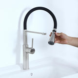 Contemporary Single Hole 1-Handle Kitchen Faucet Pull-Out Spout in Brushed Nickel