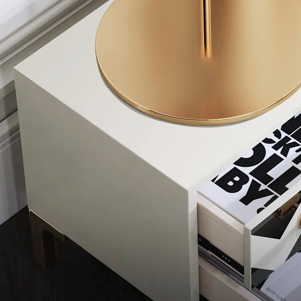 2 Drawers Black & White Nightstand with Drawer Mid-Century Bedside Table Gold Legs