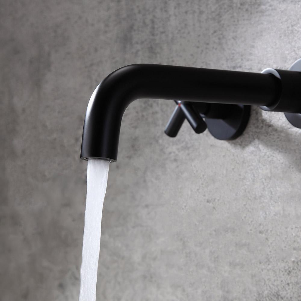 Melro Modern Wall Mounted Cross Handles Brass Bathroom Washing Sink Faucet in Matte Black