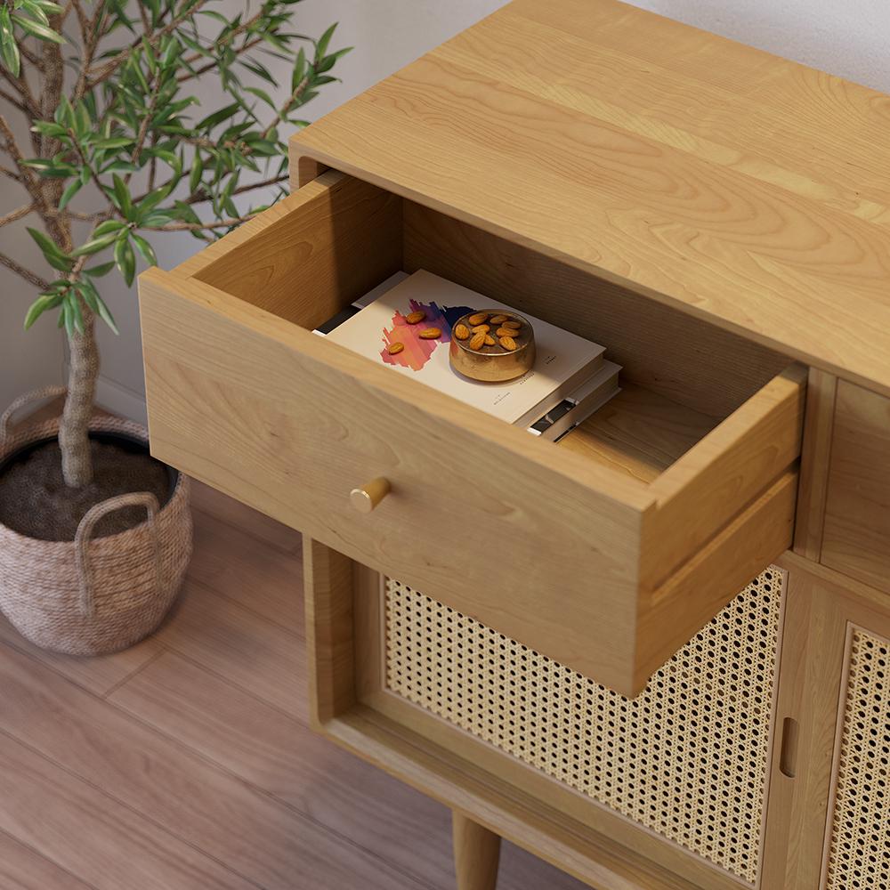 Farmhouse 55" Cane Sideboard Buffet with Storage Natural Kitchen Cabinet