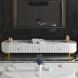 Epaule Modern Oval 71" TV Stand Faux Marble Top Media Stand with 3 Drawers in White