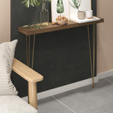 39" Modern Walnut Narrow Rectangular Console Table with Wooden Top Metal Legs