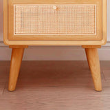 Nordic Natural Rattan Nightstand Solid Wood Bedside Table with 2 Drawers