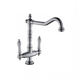 Porcelain Double Handles Single Hole Brass Kitchen Faucet in Polished Chrome