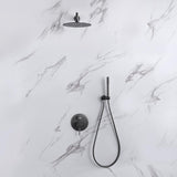 Brushed Gold 10" Round Rainfall Shower Head Wall Mounted Rain Shower System with Handheld Shower Solid Brass