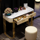 Faux Marble Tabletop Dressing Makeup Table with Drawers Metal Base in Gold