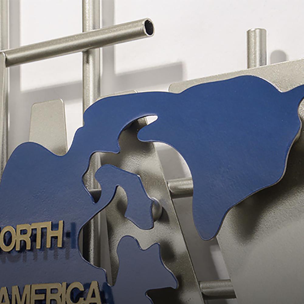 3D European Style World Map Metal Wall Decor Art in Blue & Gold