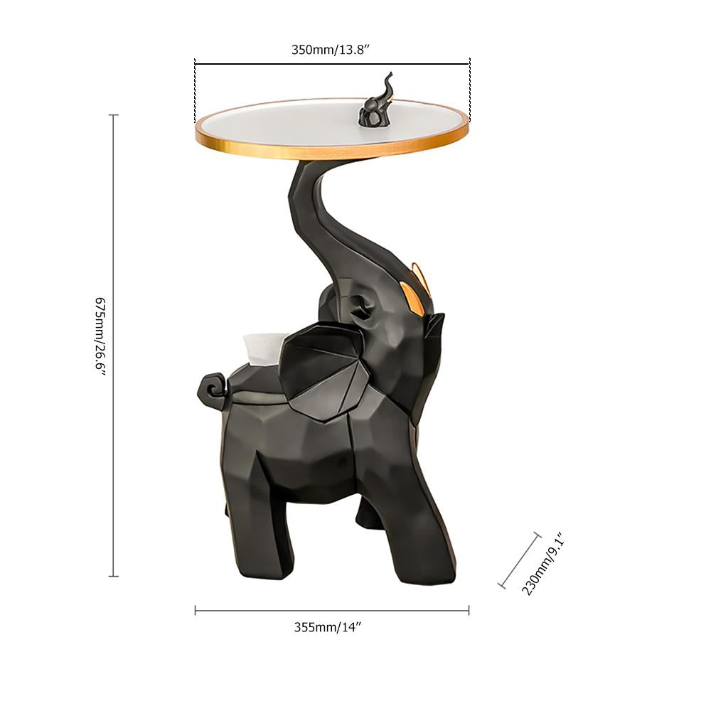 Blue Resin Elephant Side Table Round White Top with Tissue Magazine Rack Bluetooth Speaker