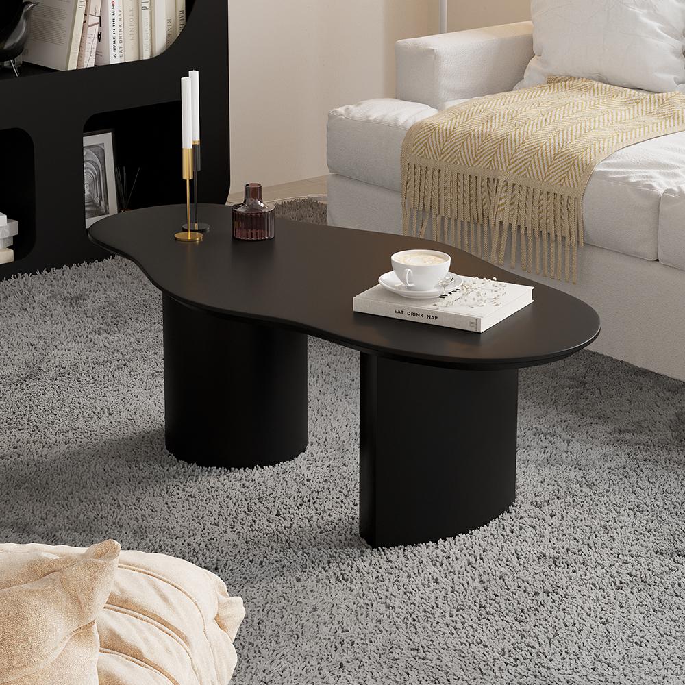 47" Modern Funky Wood Coffee Table Abstract Cloud Shaped in White