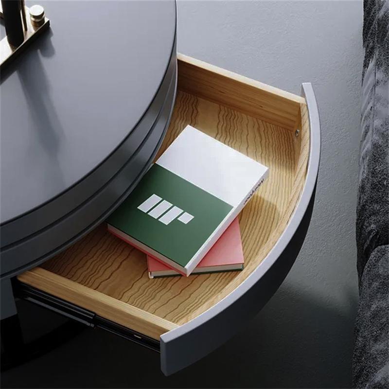 White Round Modern Wood Swivel Coffee Table with Storage Drawer in Gold