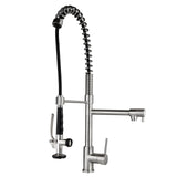 Commercial Pull Down Pre-rinse Spring Sprayer Brushed Nickel Kitchen Sink Faucet with Deck Plate Solid Brass