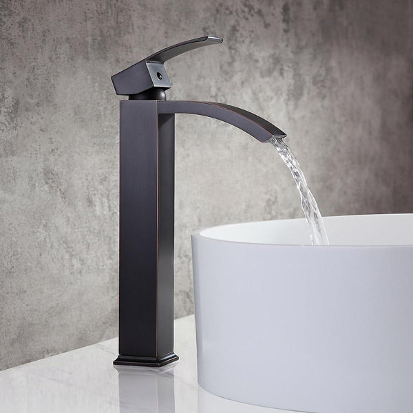 Zosh Modern Waterfall Spout One Hole SolidBrass Bessel Sink Faucet in  Antique Black-Wehomz
