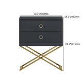 19.7" Modern Black Nightstand with 2 Drawers X-Shaped Pedestal