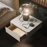 Modern White Floating Nightstand 1 Drawer Bedside Table with Sintered02Stone Top