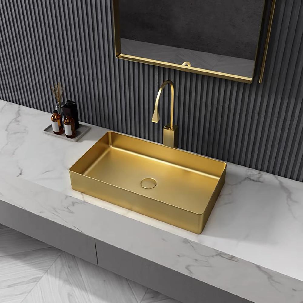 Contemporary Gold Rectangular Stainless Steel Vessel Sink Luxury Wash Sink