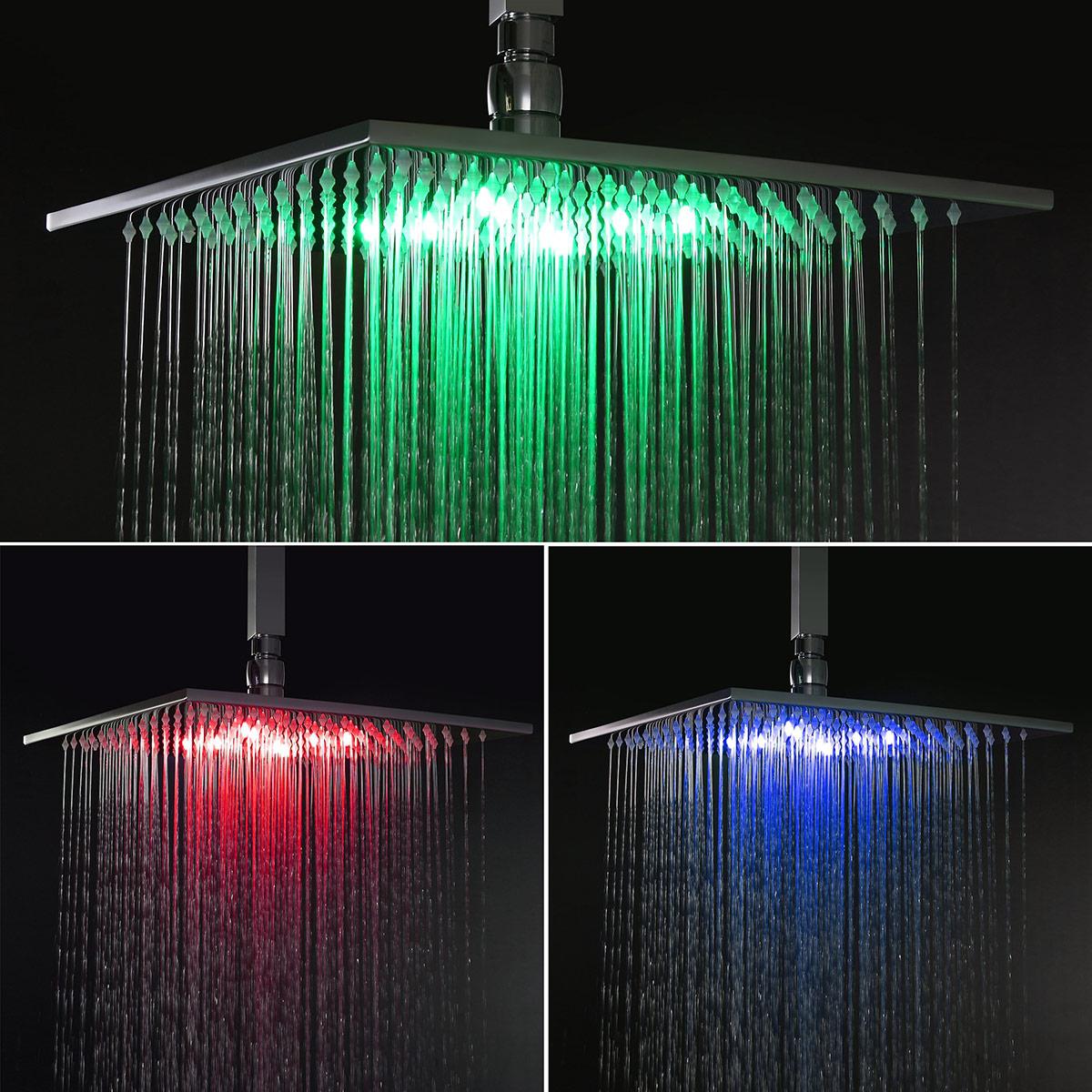 Modern Ceiling Mounted LED 12" Rain Shower System with Handheld Shower & 6 Body Sprays