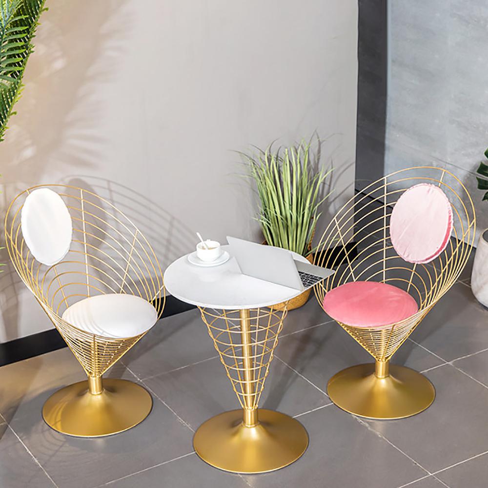 White Metal Dining Chair Velvet Upholstered Balloon Chair