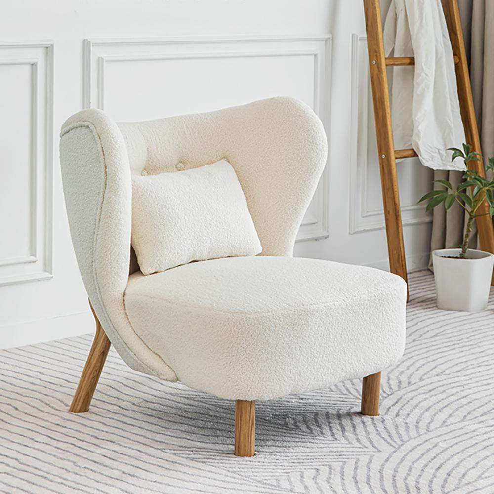 White Lamb Wool Accent Chair Wingback Chair in Wooden Frame-Richsoul-Chairs & Recliners,Furniture,Living Room Furniture