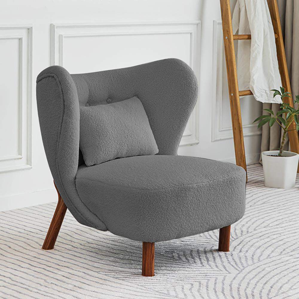 White Lamb Wool Accent Chair Wingback Chair in Wooden Frame-Richsoul-Chairs & Recliners,Furniture,Living Room Furniture