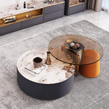 4-Piece Round Swivel Coffee Table Set with 2 Ottomans-Richsoul-Coffee Tables,Furniture,Living Room Furniture